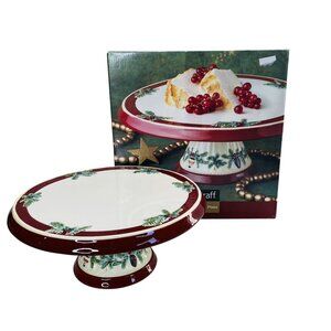 Pfaltzgraff Holiday Garland Ceramic Cake Stand Red & White Christmas Plate
